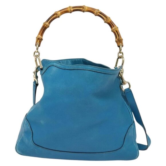 GUCCI Bamboo Hand Bag Leather 2way Blue Gold - Picture 2 of 16